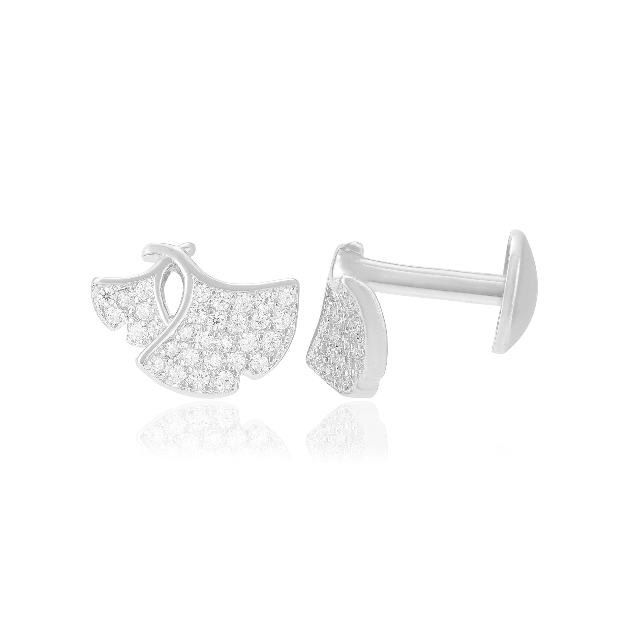 925 Sterling Silver Rhodium Twin Ginkgo Leaves Earrings For Women