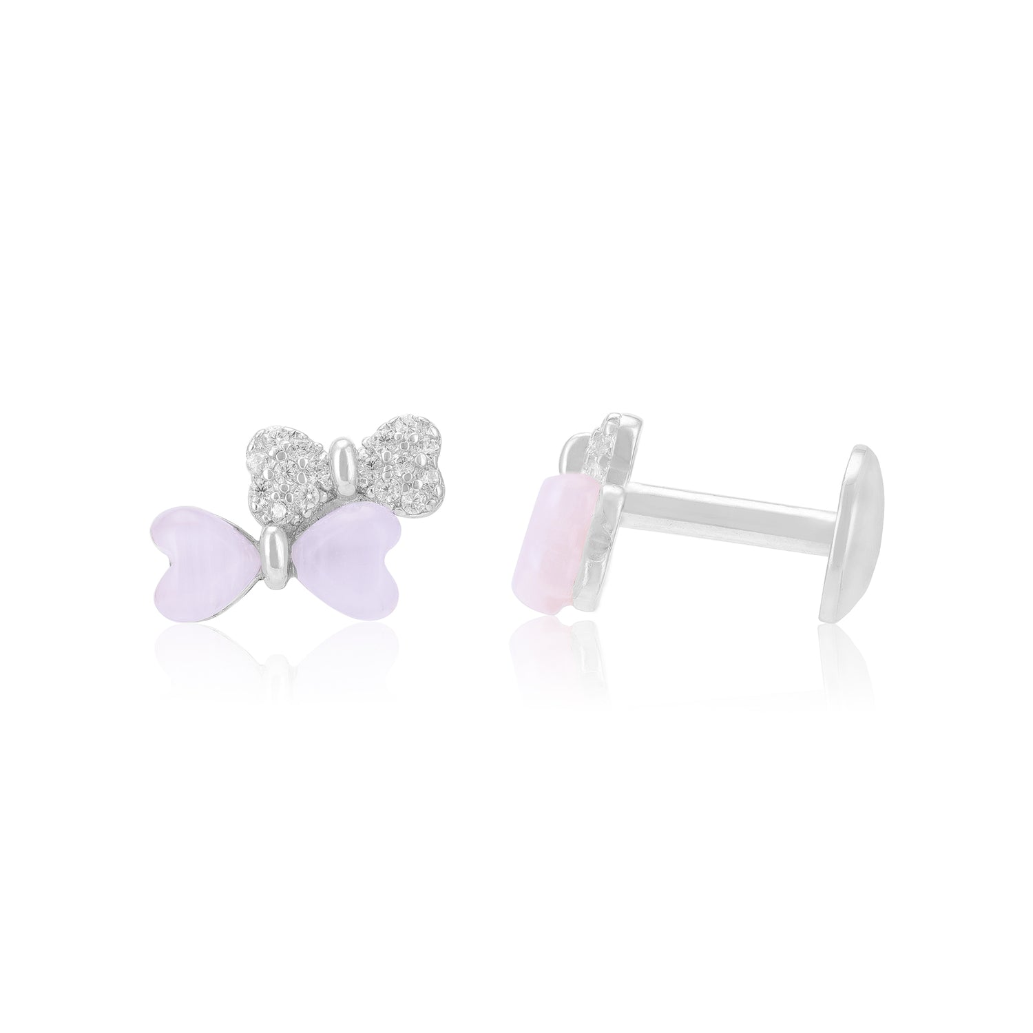 925 Sterling Silver Rhodium Two Contrast Bow Earrings For Women
