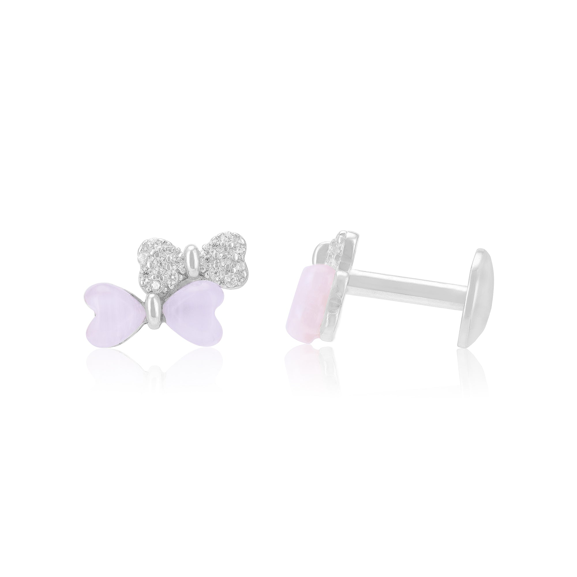 925 Sterling Silver Rhodium Two Contrast Bow Earrings For Women