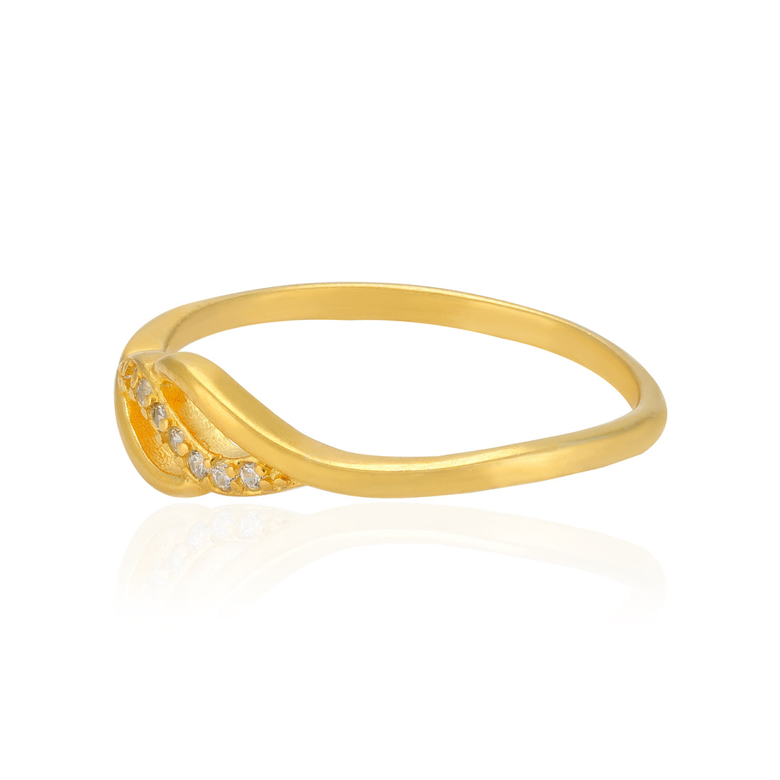 925 Sterling Silver Ripple Center Stoned Gold Plated Ring for Women
