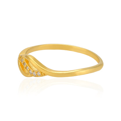 925 Sterling Silver Ripple Center Stoned Gold Plated Ring for Women