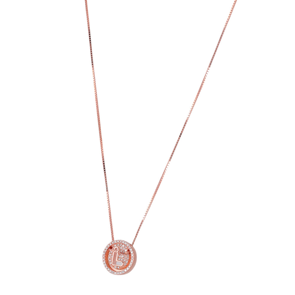 925 Sterling Silver Roaming Round Initial L Rose Gold Plated Pendant Chain For Women
