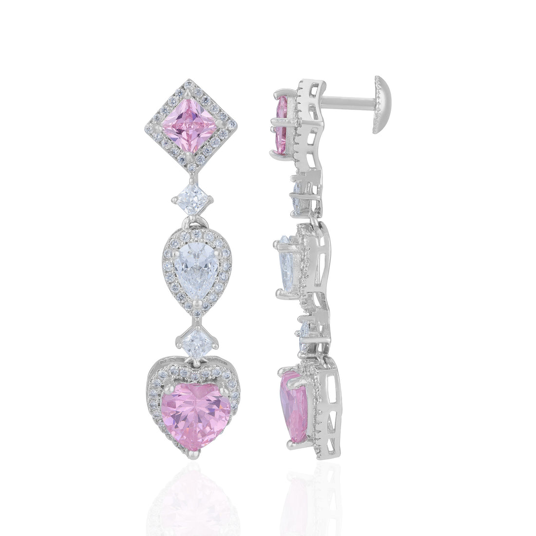 925 Sterling Silver Romantic Cascading Multi-Shape Pink Earrings for Women