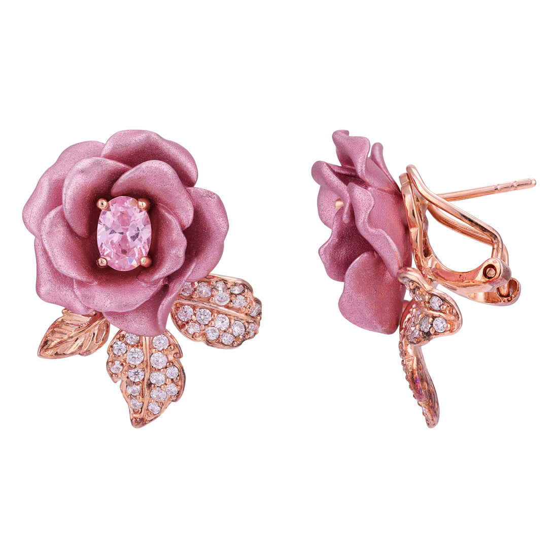 925 Sterling Silver Romantic Floral Motif Crystal Embellishment Earrings for Women