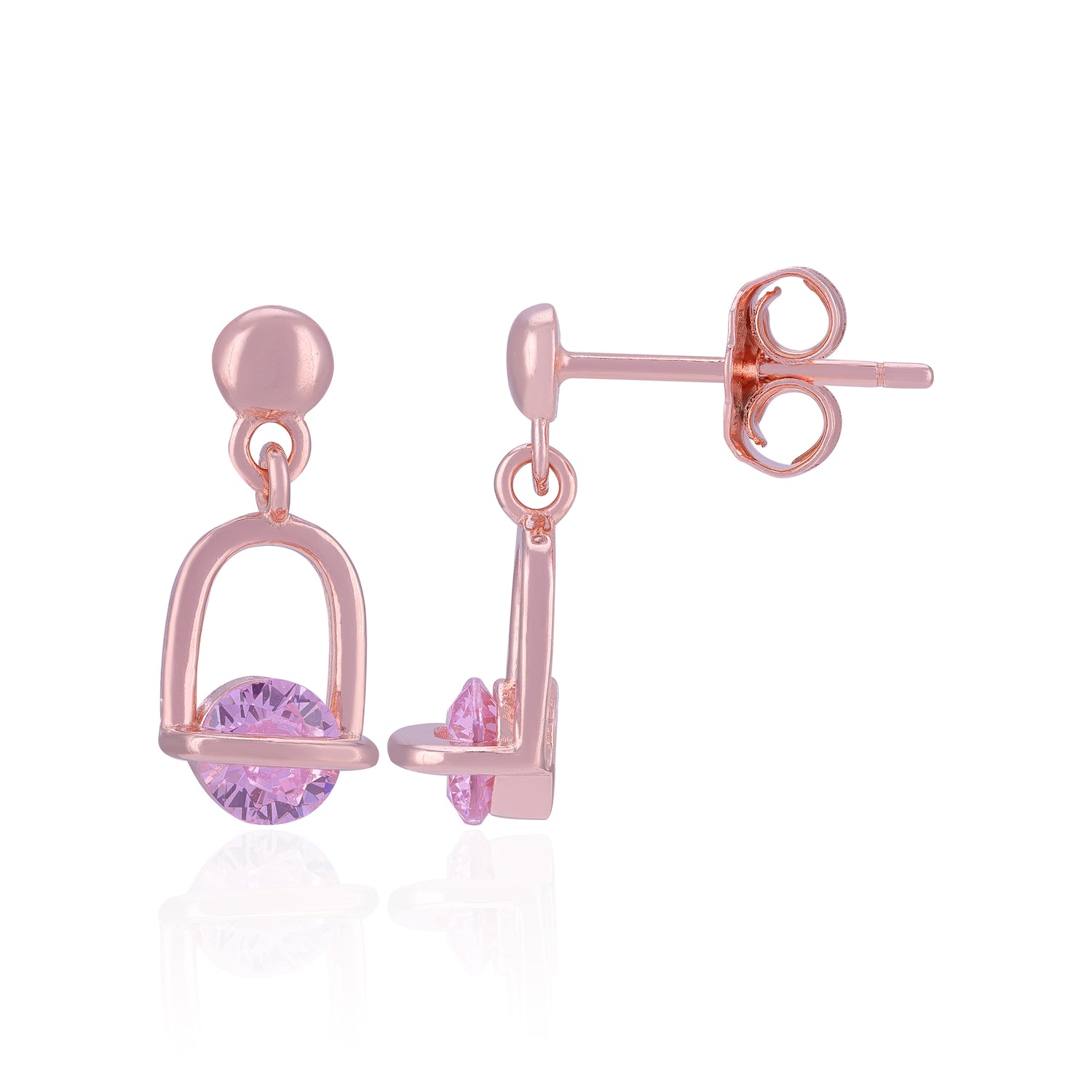 Rose gold earrings with pink gemstones 