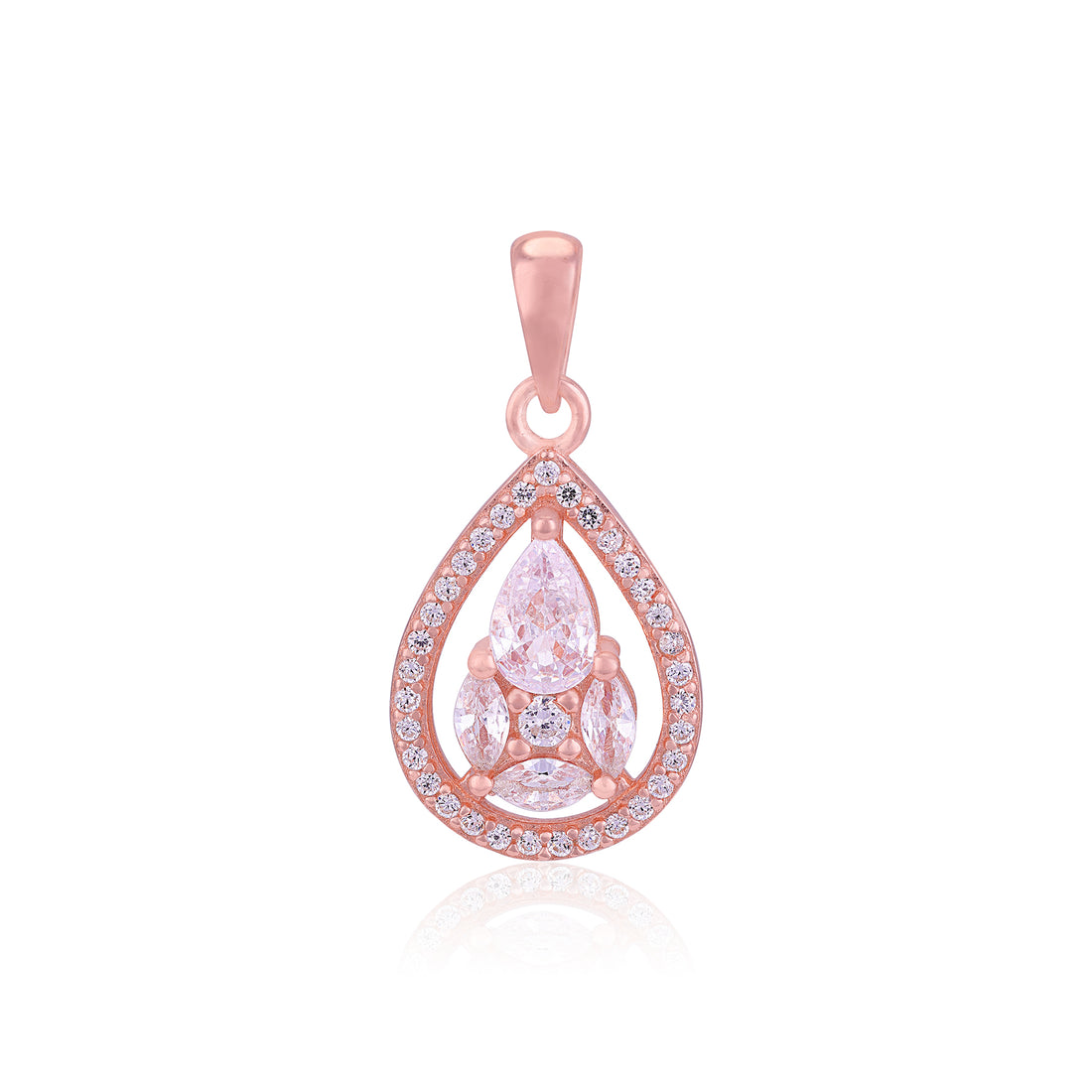 925 Sterling Silver Rose Gold-Plated Pear Drop  Marquise Pear Cluster Pendant for Women