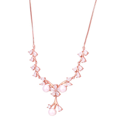 925 Sterling Silver Rose Gold Baroque Scroll Pearl Drop Necklace for Women