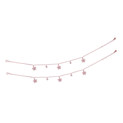 925 Sterling Silver Rose Gold Charme Flutter  Anklets For Women