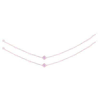 925 Sterling Silver Rose Gold Clover Bloom Anklets For Women