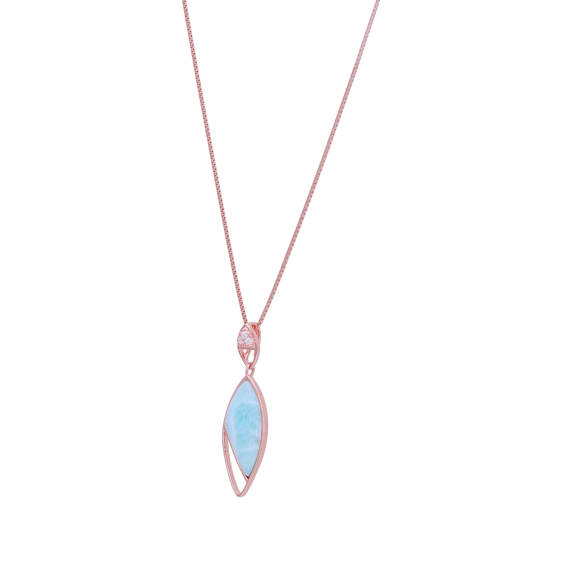 925 Sterling Silver Rose Gold Dewdrop Larimar Petal Chain Pendant for Women