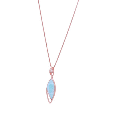925 Sterling Silver Rose Gold Dewdrop Larimar Petal Chain Pendant for Women