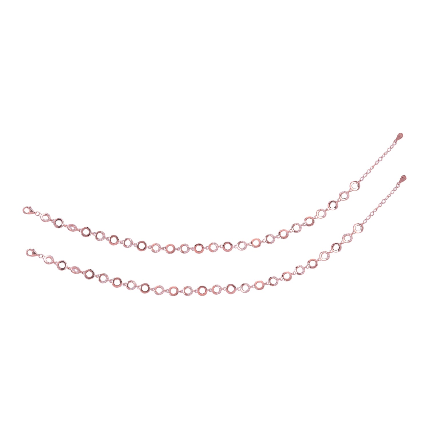 925 Sterling Silver Rose Gold  Eternal Circles Anklets For Women