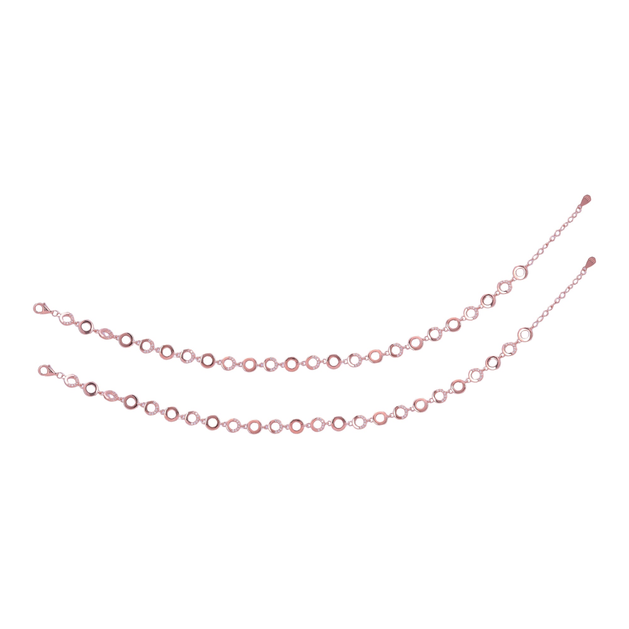 925 Sterling Silver Rose Gold  Eternal Circles Anklets For Women