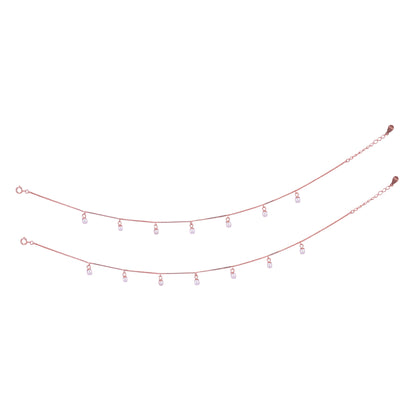 925 Sterling Silver Rose Gold Floating Pearl  Anklets For Women