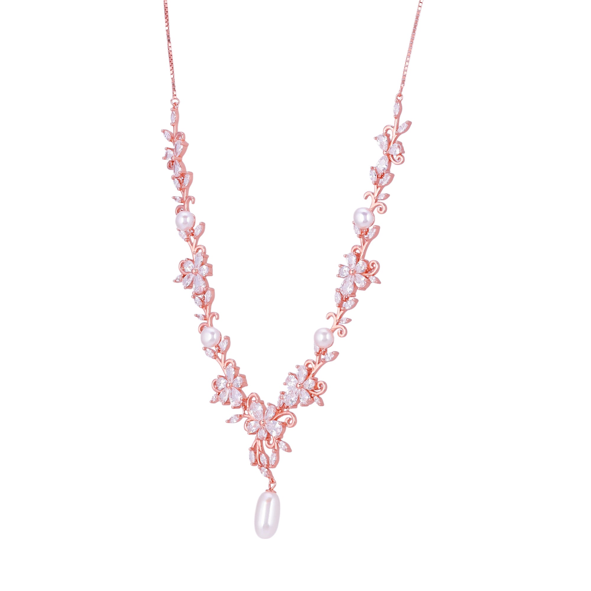 925 Sterling Silver Rose Gold Floral Filigree Oval Pearl Drop Necklace for Women