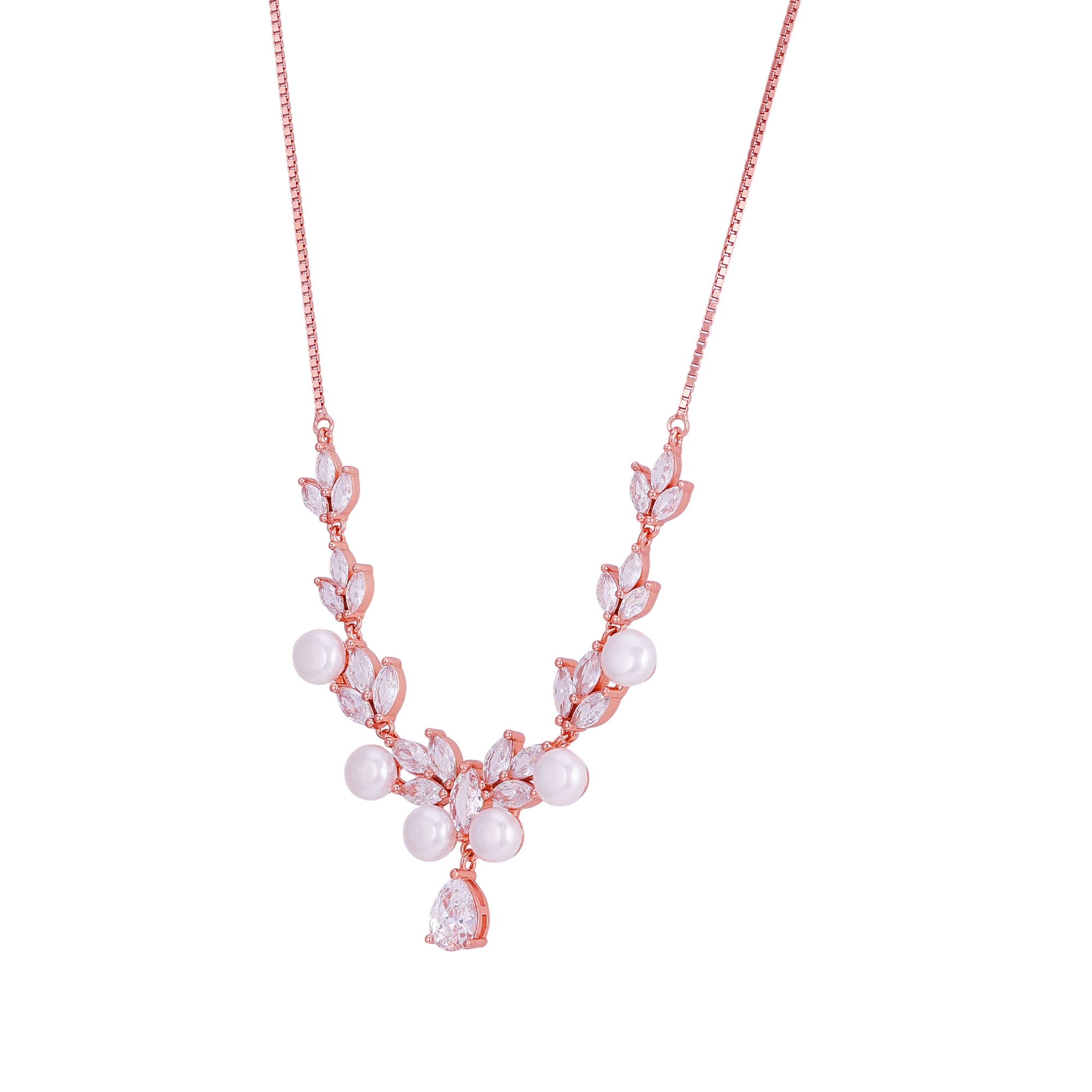 925 Sterling Silver Rose Gold Marquise Crystal Pearl Statement Necklace for Women