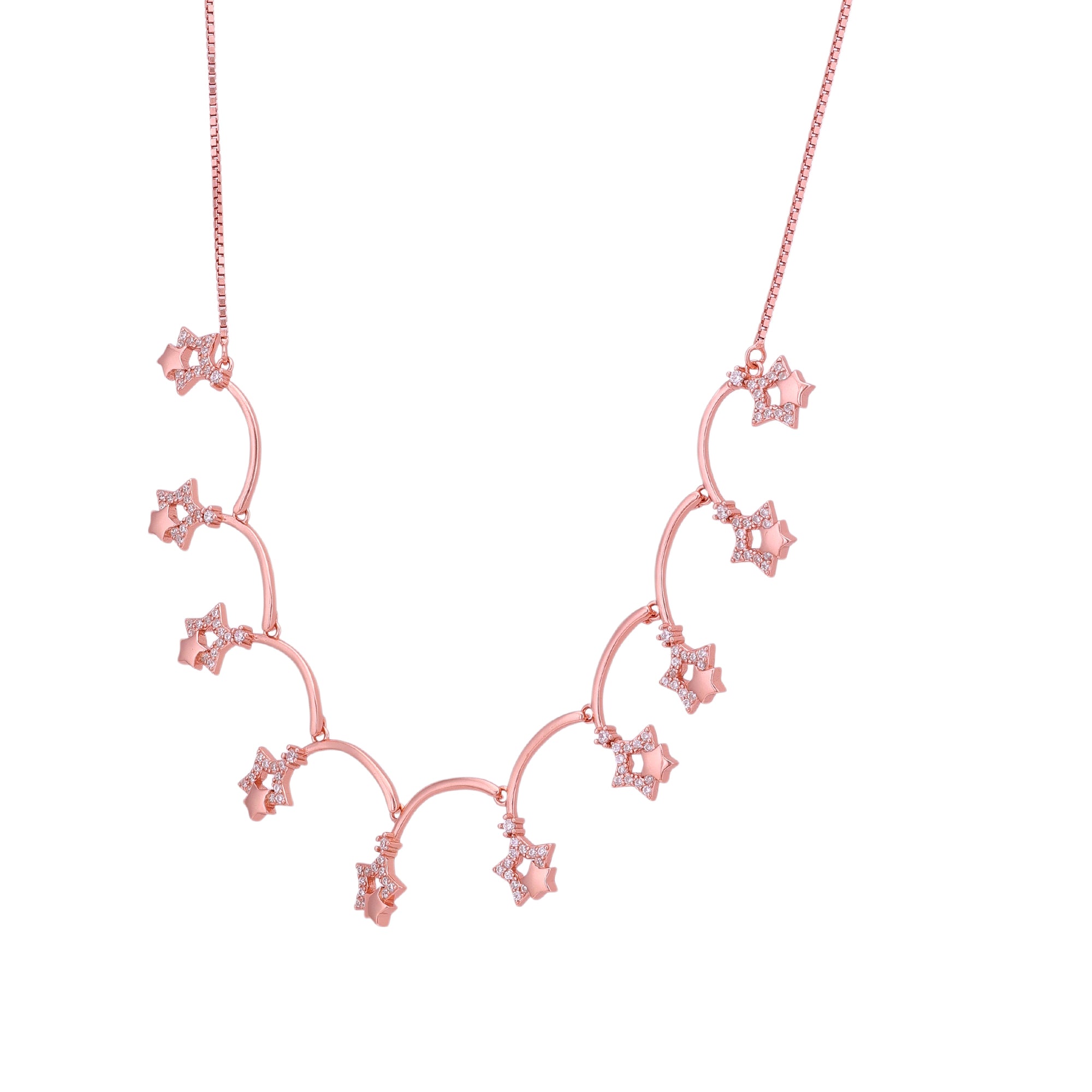 925 Sterling Silver Rose Gold Mini Starflower Charm Necklace for Women