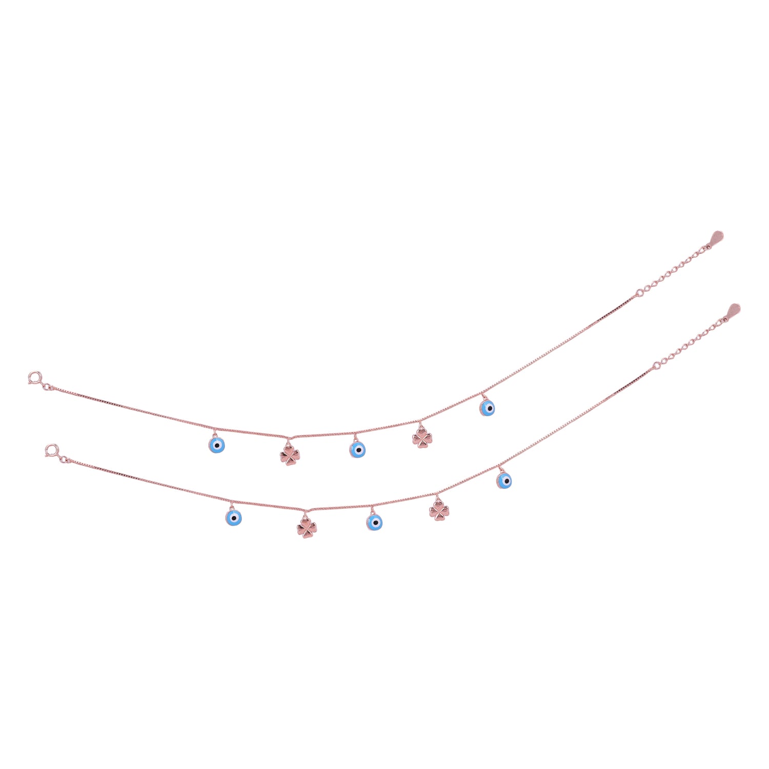 925 Sterling Silver Rose Gold Mystic Luck Anklets For Women