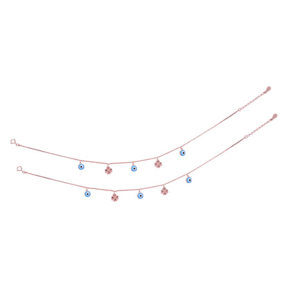 925 Sterling Silver Rose Gold Mystic Luck Anklets For Women