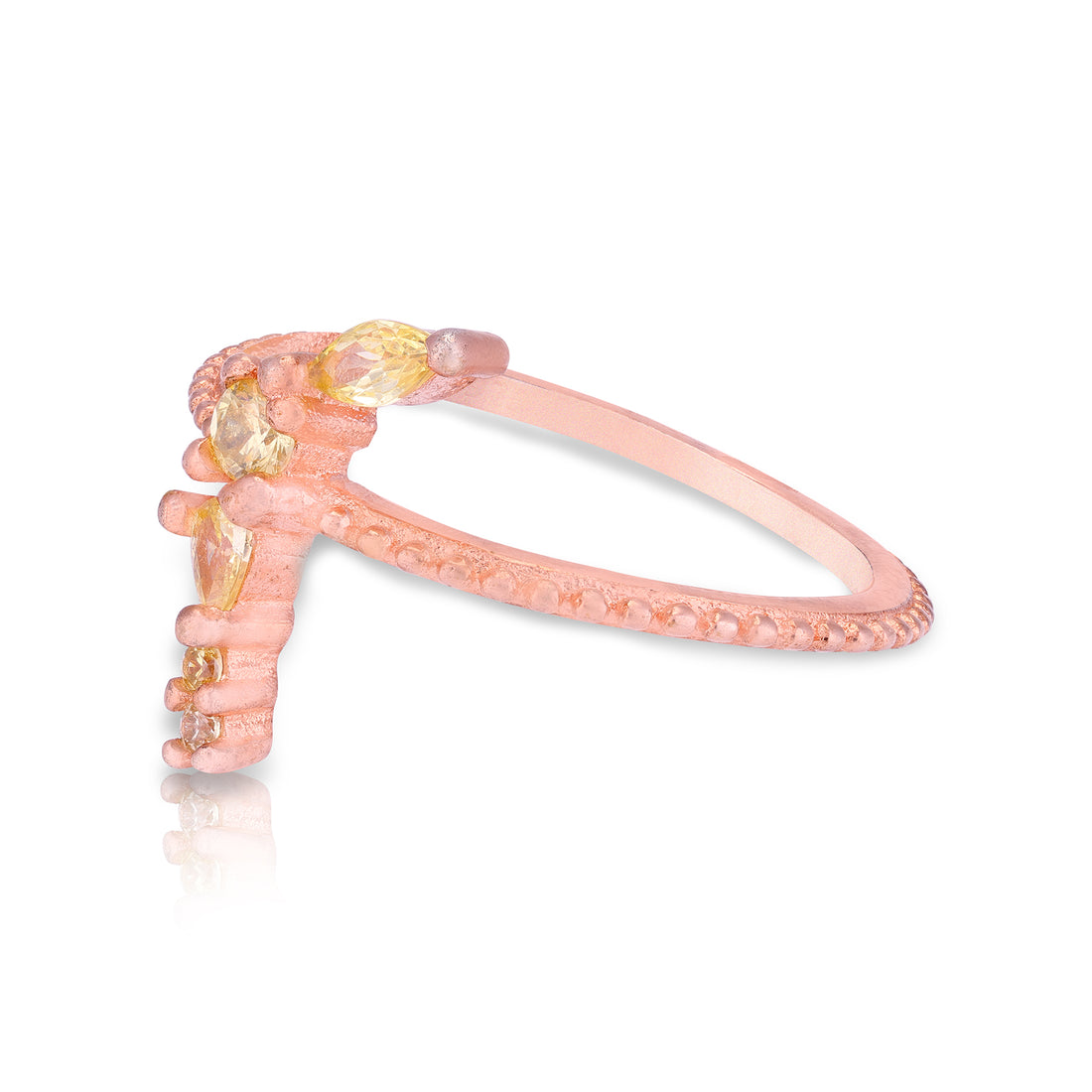 925 Sterling Silver Rose Gold Plated Beaded Vine  Mixed Cut Yellow Ring for Women