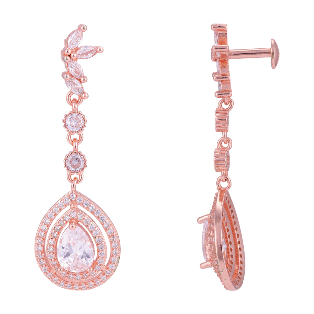 925 Sterling Silver Rose Gold Plated Circlet Pear Dangle Earrings For Women