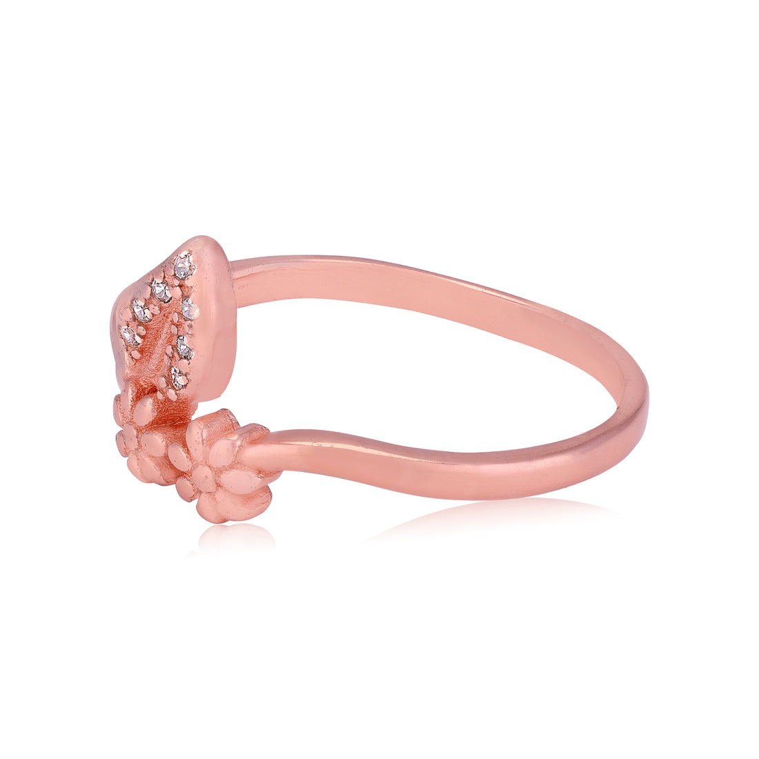 925 Sterling Silver Rose Gold Plated Floral Bloom Leaf Detailing Ring for Women