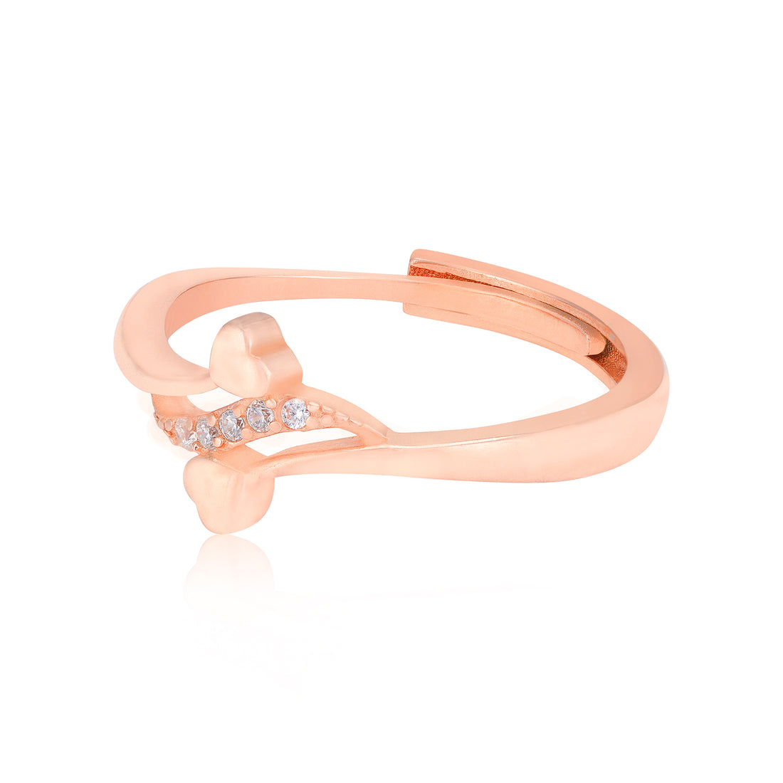 925 Sterling Silver Rose Gold Plated Heart Cascade Curve Ring for Women