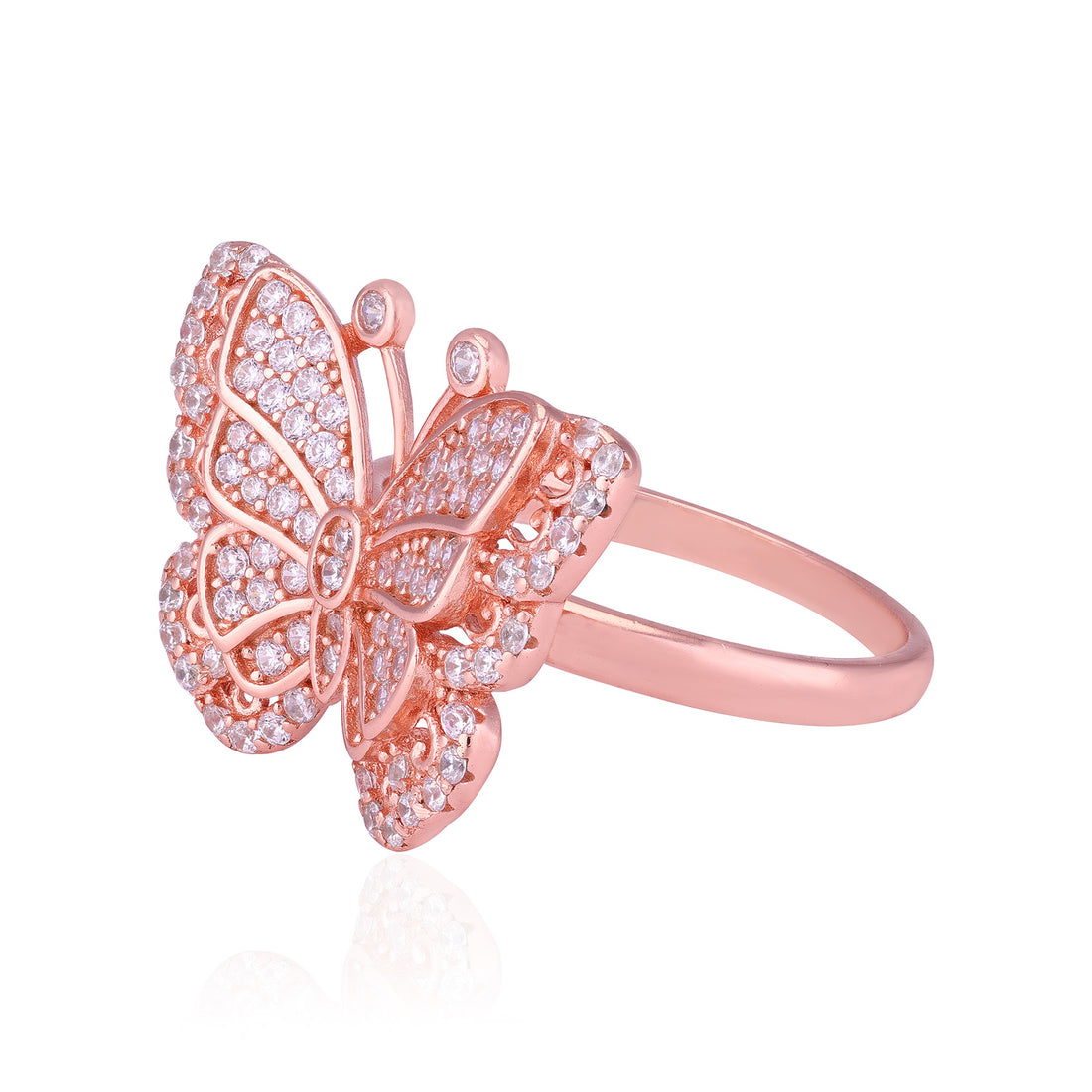 925 Sterling Silver Rose Gold Plated Intricate Butterfly Statement Ring for Women