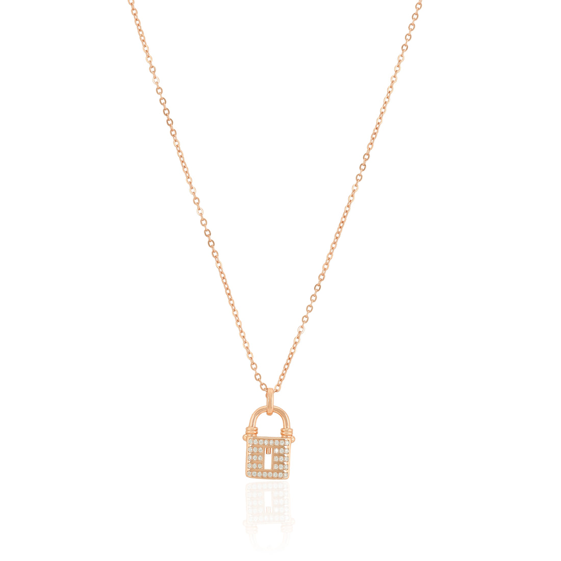 925 Sterling Silver Rose Gold Plated Lock Cuban Chain Pendant For Women