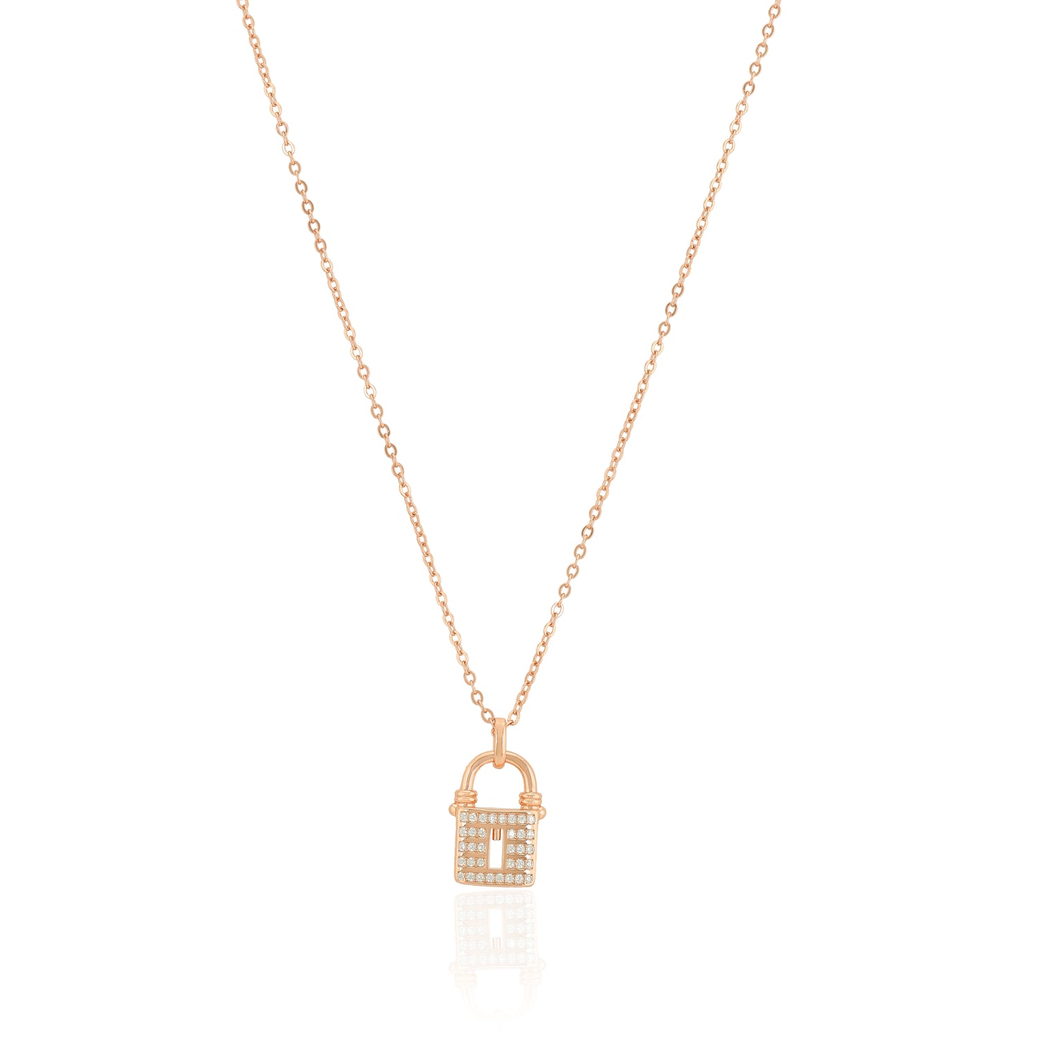 925 Sterling Silver Rose Gold Plated Lock Cuban Chain Pendant For Women