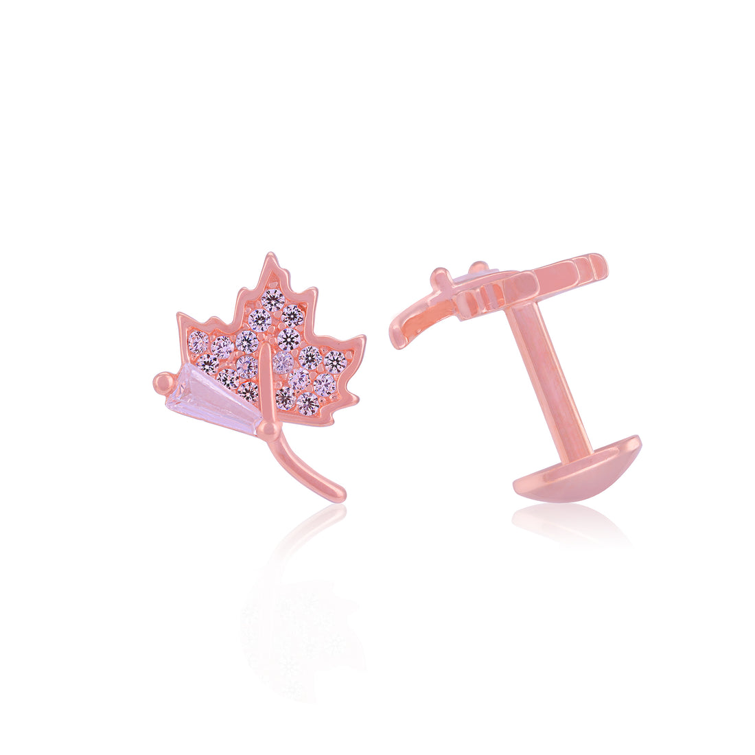 925 Sterling Silver Rose Gold Plated Maple Leaf Stud For Women