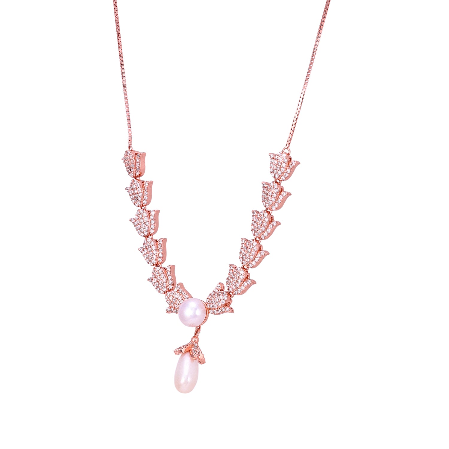 925 Sterling Silver Rose Gold Plated Pearl Blossom Vine Necklace for Women