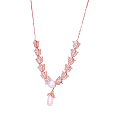 925 Sterling Silver Rose Gold Plated Pearl Blossom Vine Necklace for Women