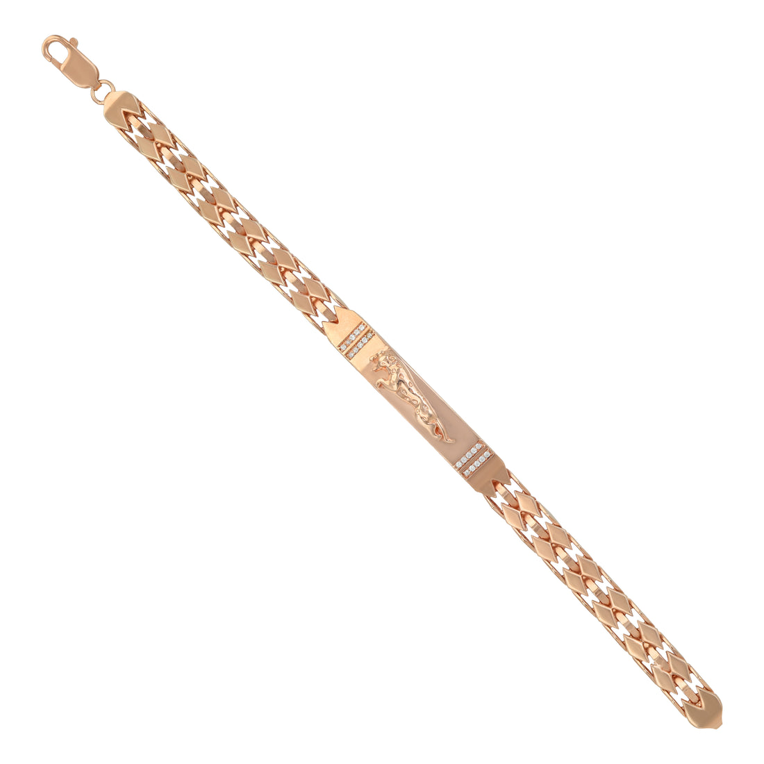 925 Sterling Silver Rose Gold Plated Regal Claw Panther Mesh-Link Bracelet for Men