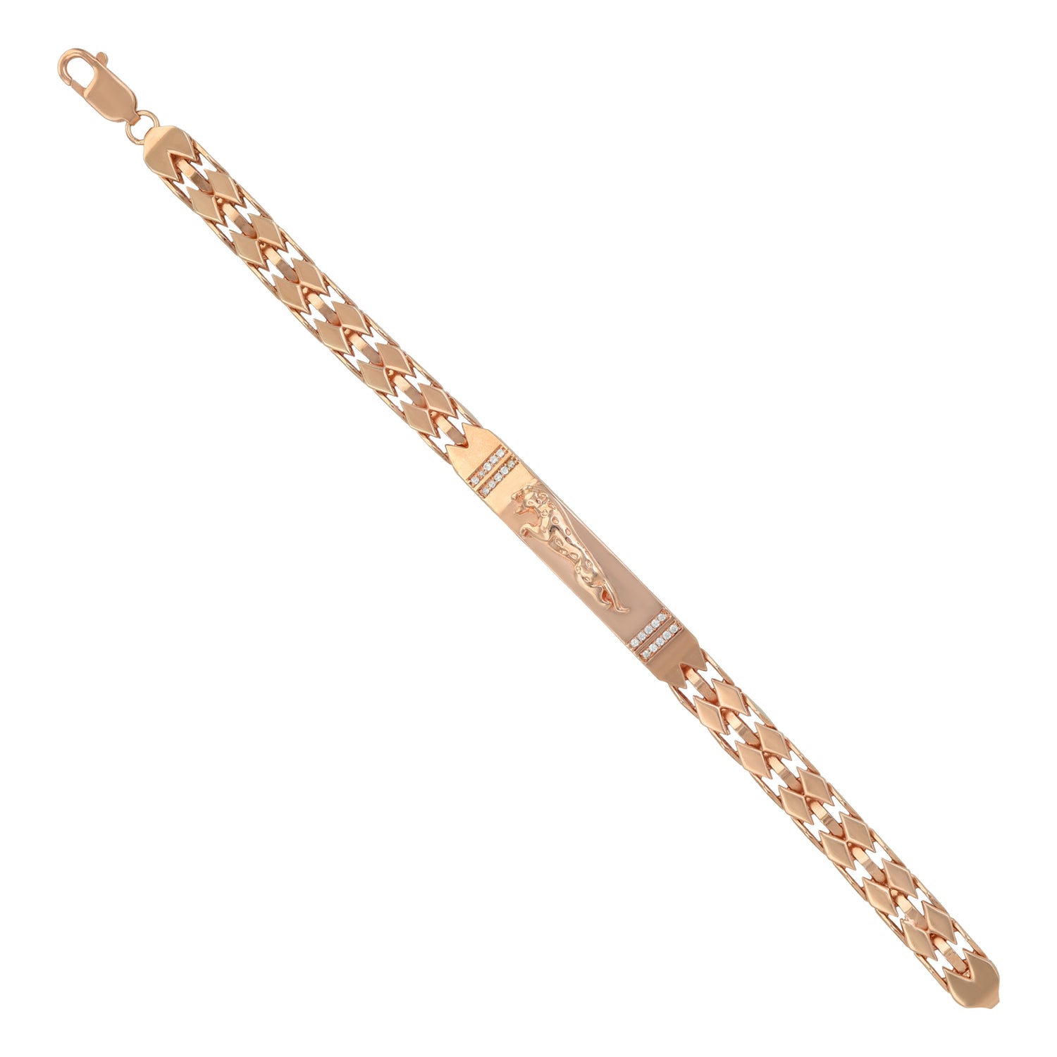 925 Sterling Silver Rose Gold Plated Regal Claw Panther Mesh-Link Bracelet for Men