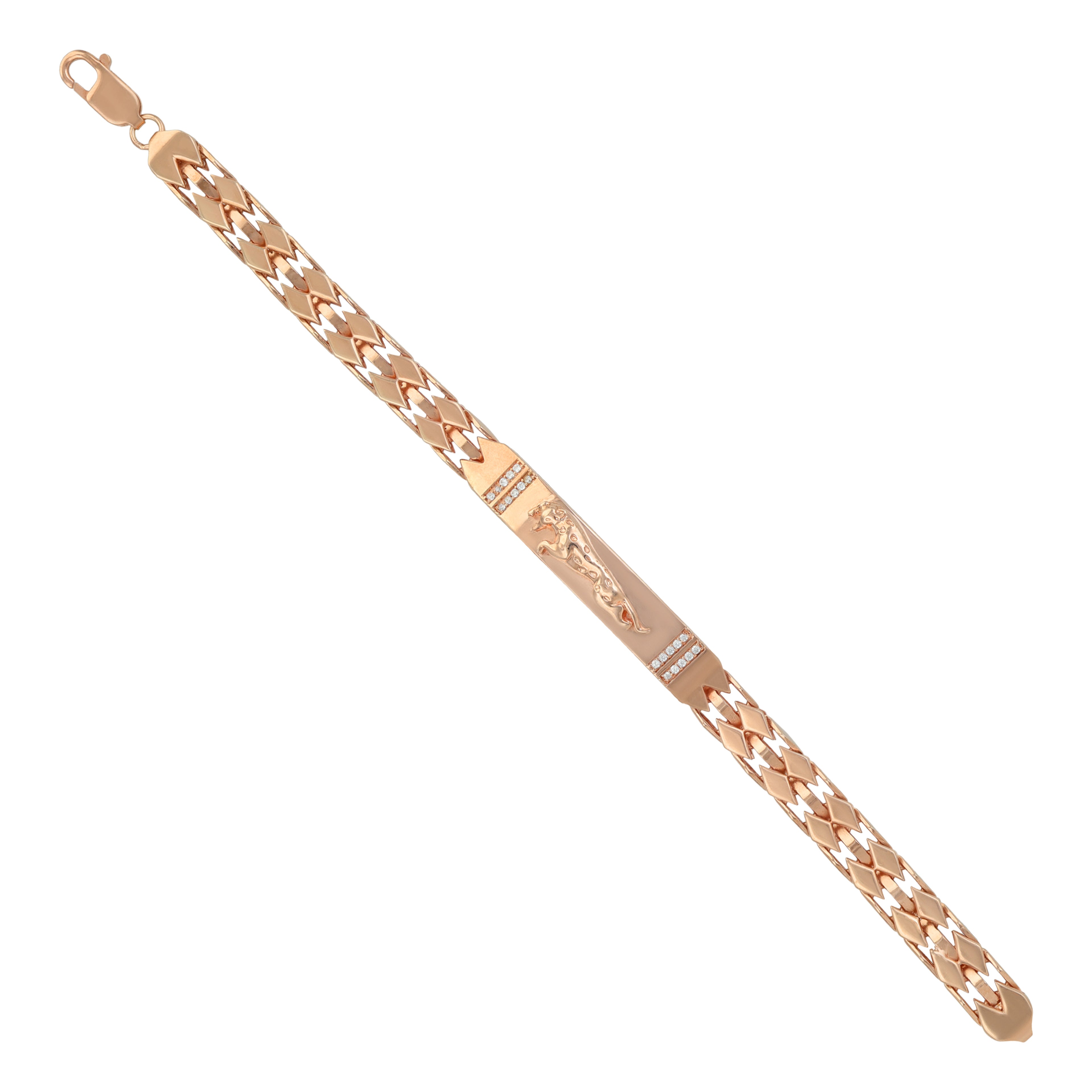 925 Sterling Silver Rose Gold Plated Regal Claw Panther Mesh-Link Bracelet for Men