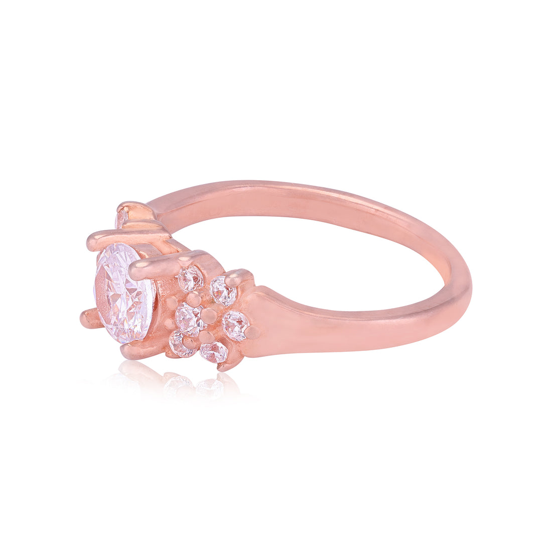 925 Sterling Silver Rose Gold Plated Round Solitaire Cluster Ring for Women