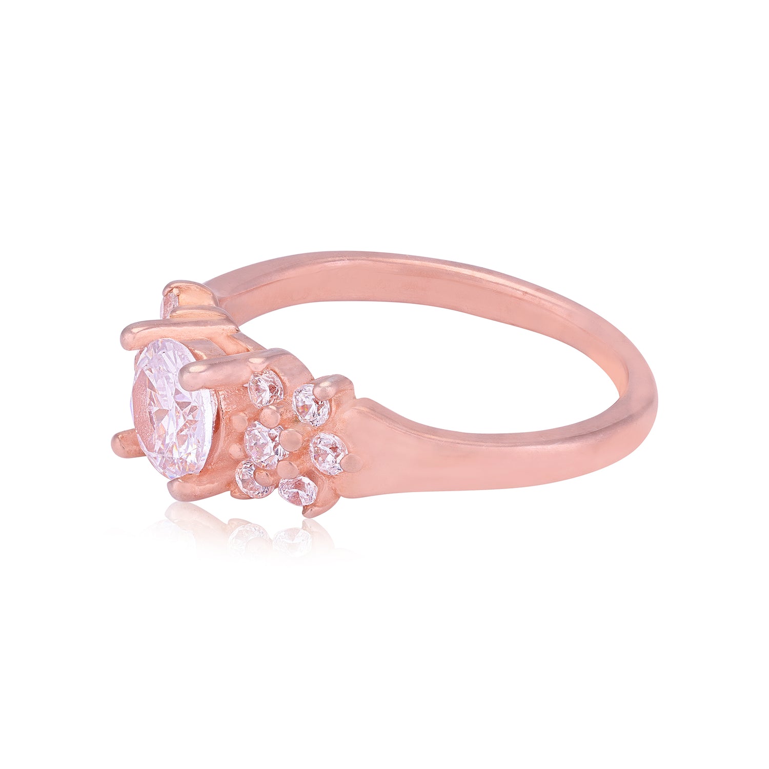 925 Sterling Silver Rose Gold Plated Round Solitaire Cluster Ring for Women
