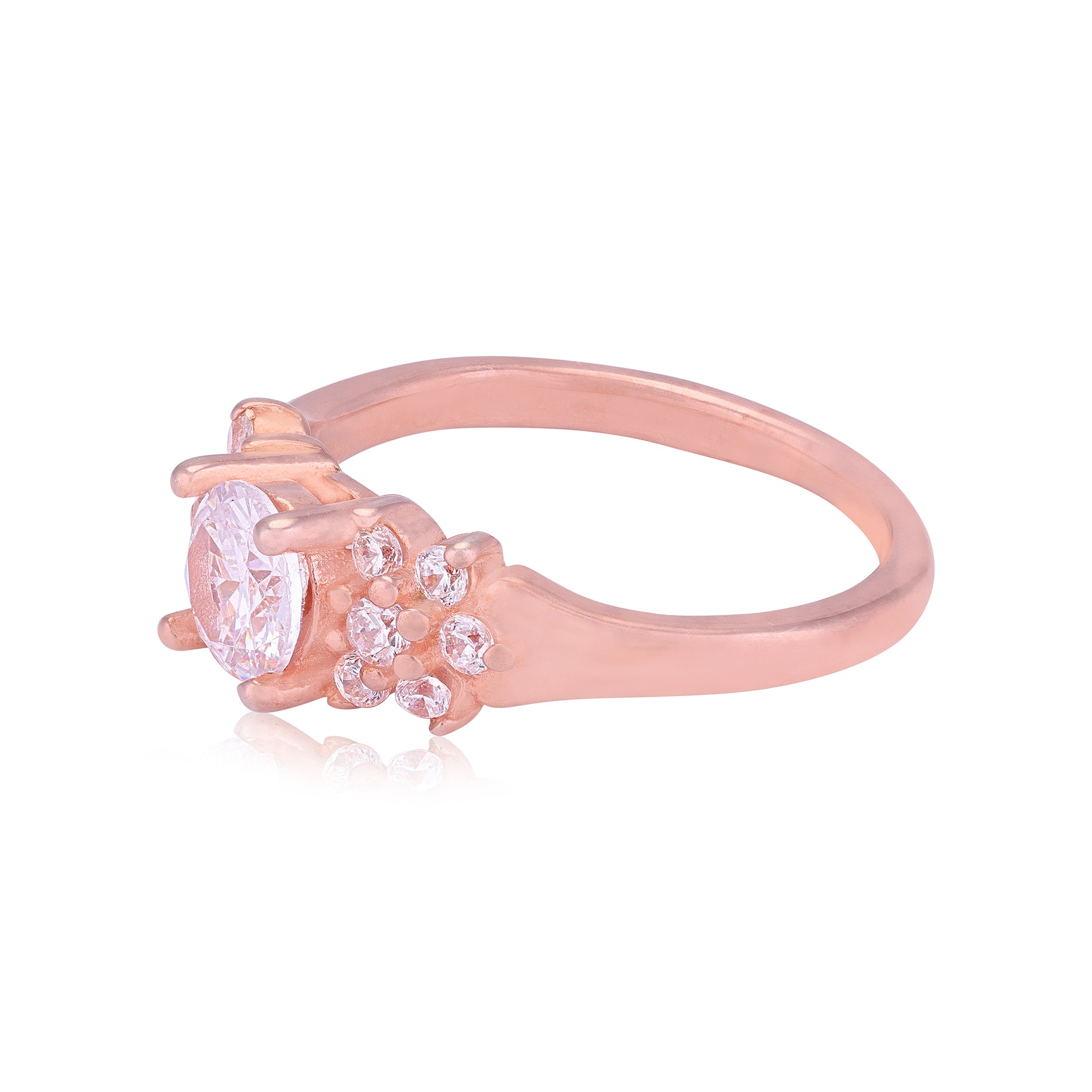 925 Sterling Silver Rose Gold Plated Round Solitaire Cluster Ring for Women