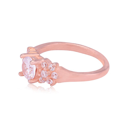 925 Sterling Silver Rose Gold Plated Round Solitaire Cluster Ring for Women