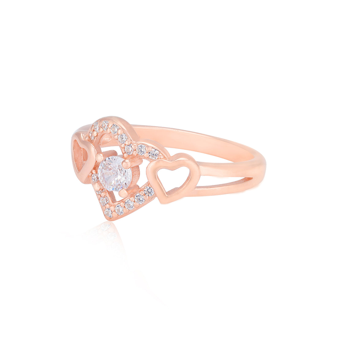 925 Sterling Silver Rose Gold Plated Triple Heart Glow Solitaire Ring for Women