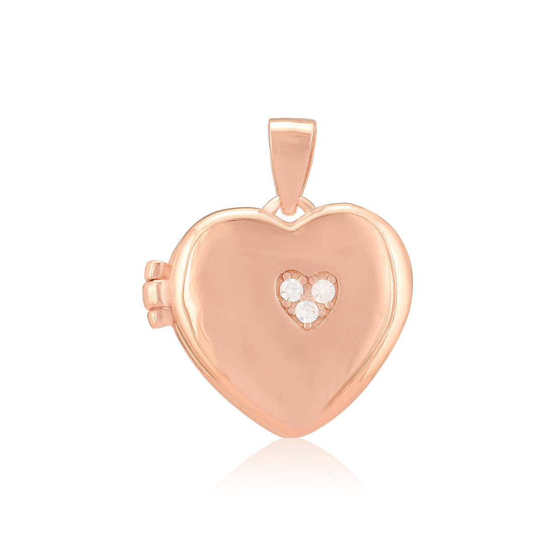 925 Sterling Silver Rose Gold Platted Triple Stone Heart For Women
