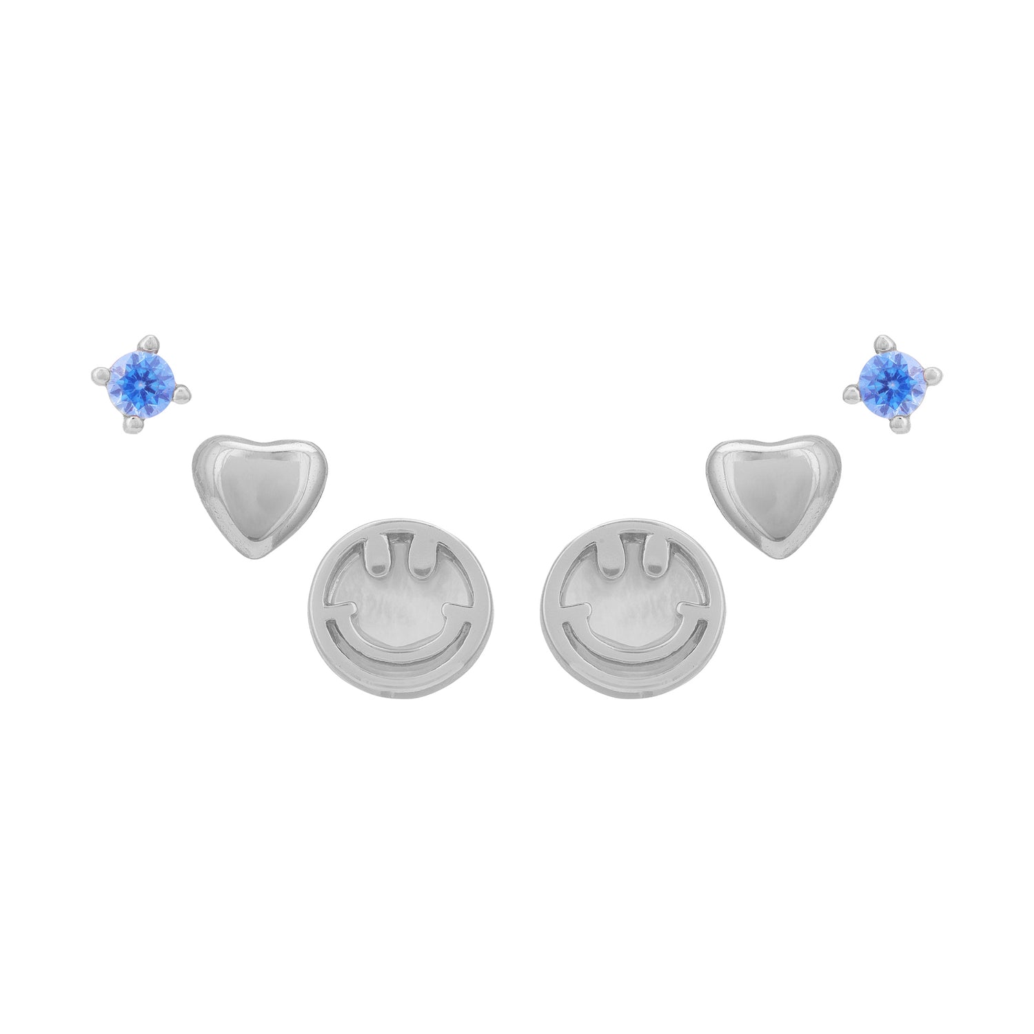 925 Sterling Silver Rose Gold Smiley Chic &amp; Aqua Gleam 3-in-1 Ear Set for Women