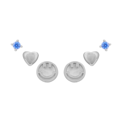 925 Sterling Silver Rose Gold Smiley Chic &amp; Aqua Gleam 3-in-1 Ear Set for Women