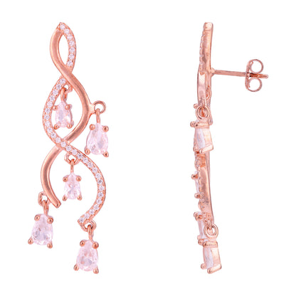 925 Sterling Silver Rose Gold Spiral Vine White Stone Dangler Earring for Women