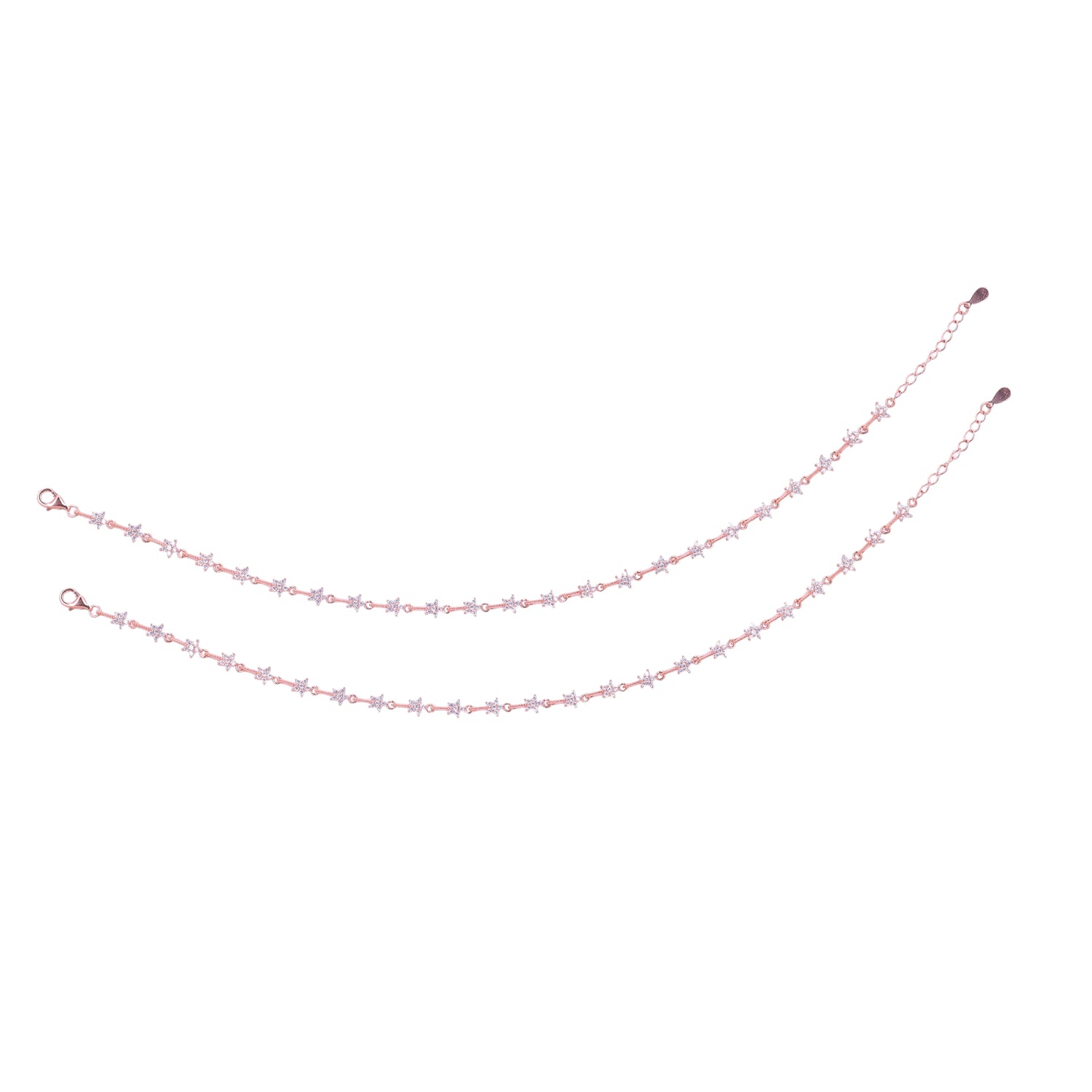 925 Sterling Silver Rose Gold Twilight Bloom Anklets For Women
