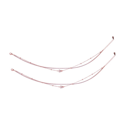 925 Sterling Silver Rose Gold Twin Stardust Anklets For Women