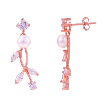925 Sterling Silver Rose Gold Vine Drop Earrings for Women