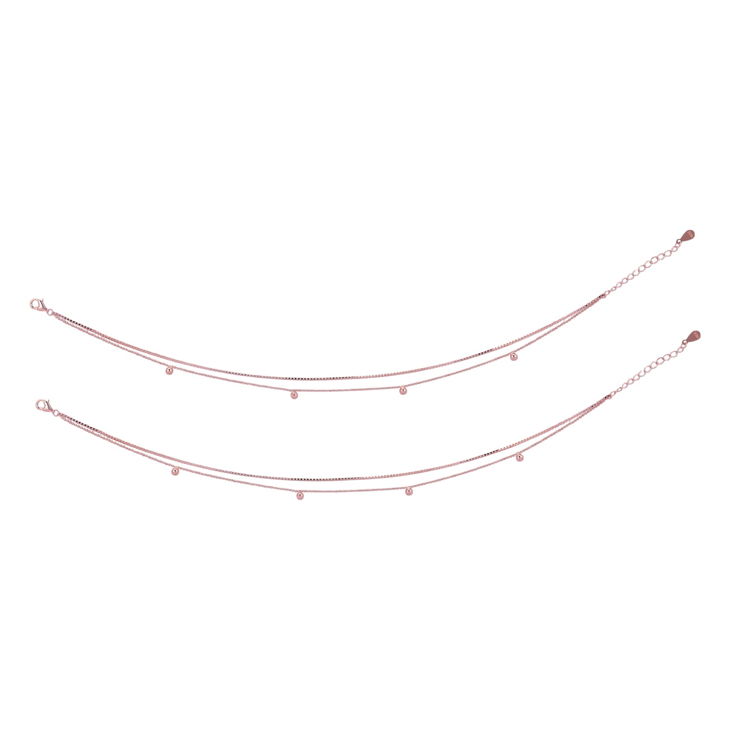 925 Sterling Silver Rose Gold Whispering Celestial Layer Anklets For Women