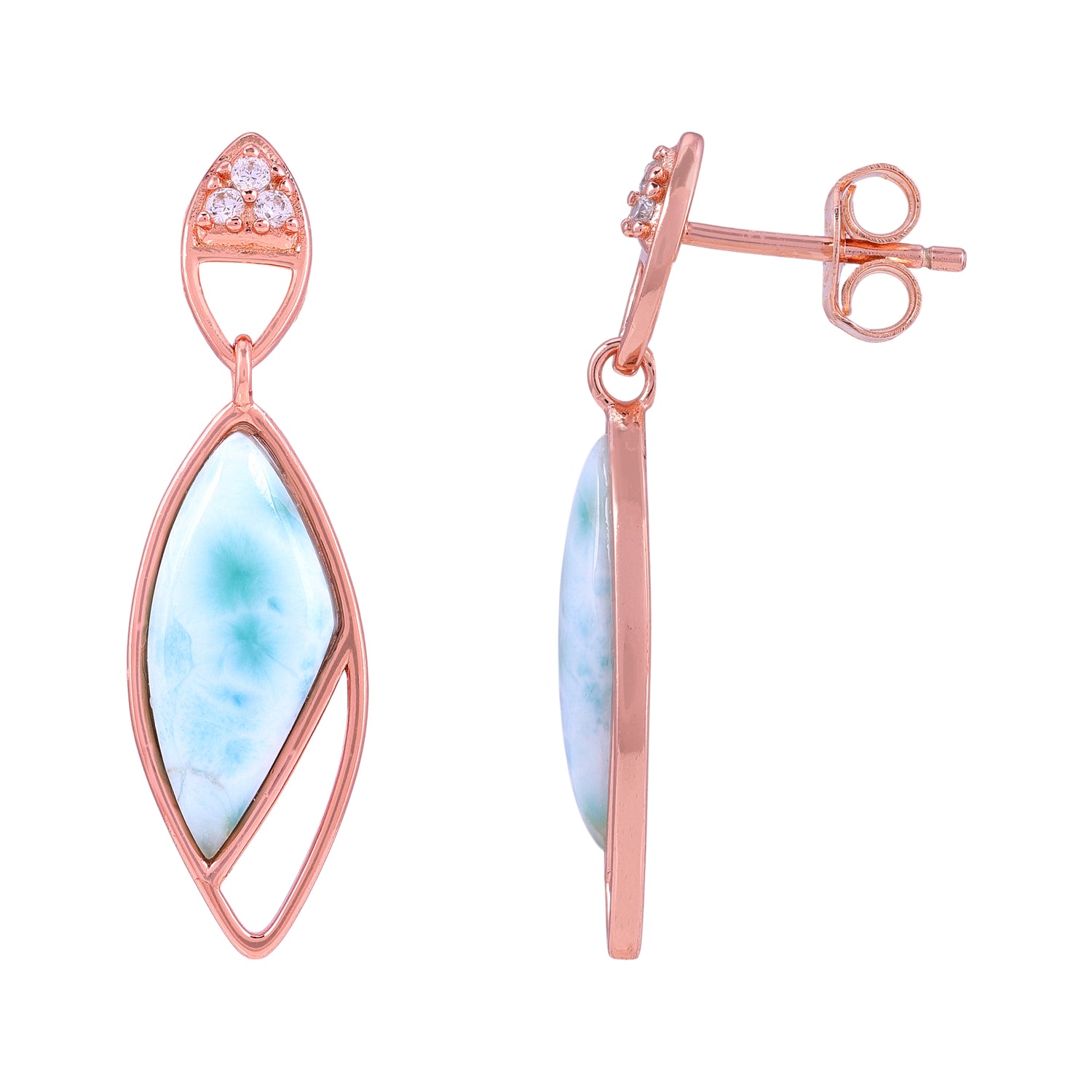 925 Sterling Silver Rose Oval Bow Larimar Drop Earrings for Women